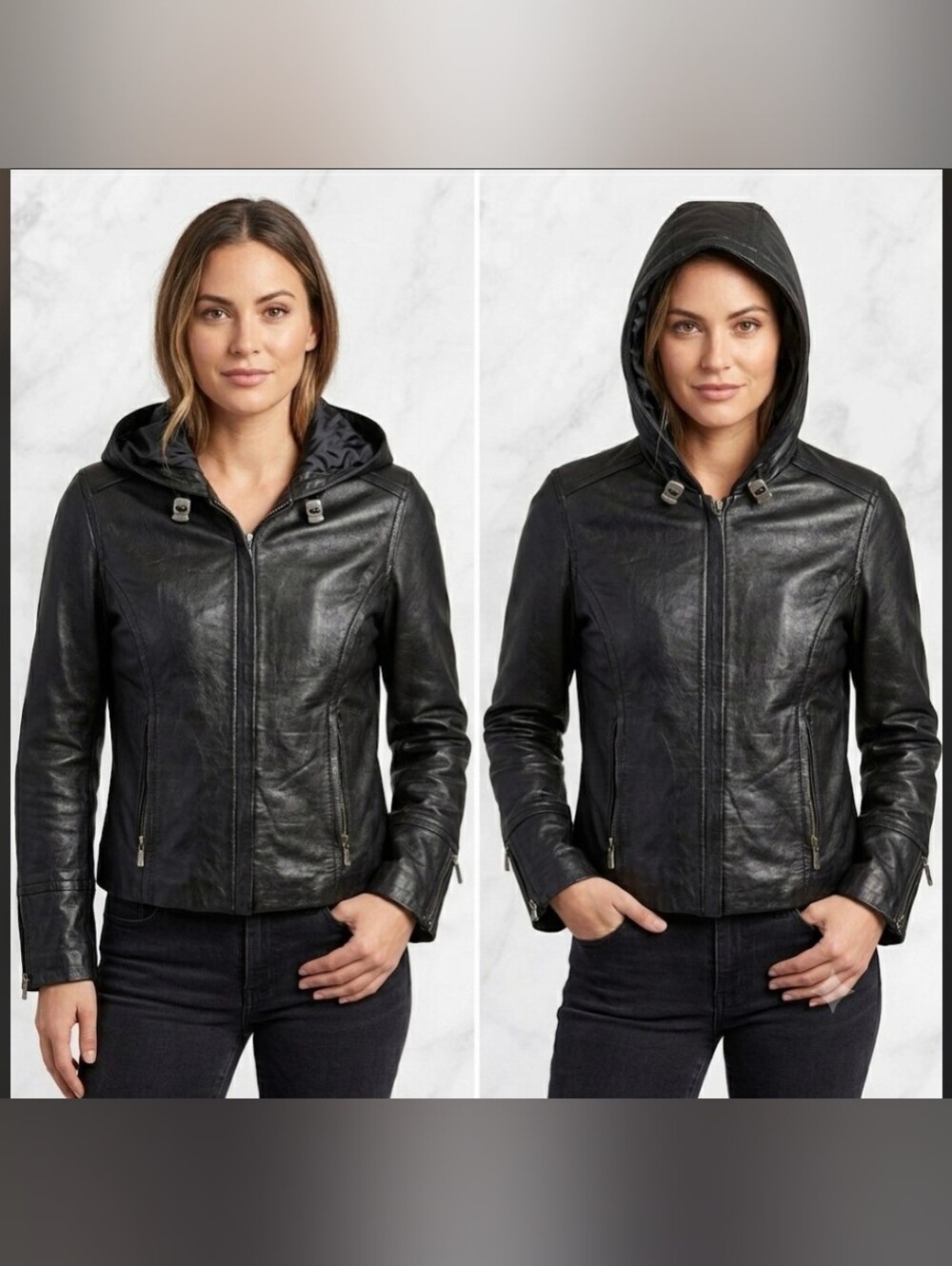 Rampage Women's Genuine Leather Jacket with Hood S Like New